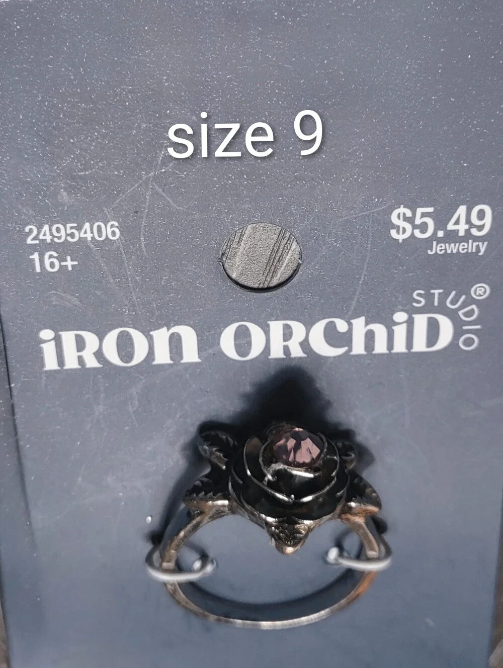 Sz 9 Ring Orchid Stone In Antique Silver Rose